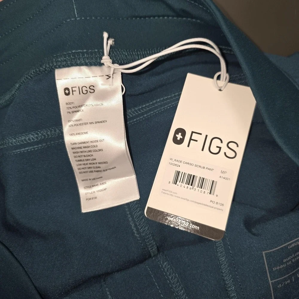 FIGS Kade Cargo Scrub Pants Women MP Blue Technical Drawstring Pockets Petite